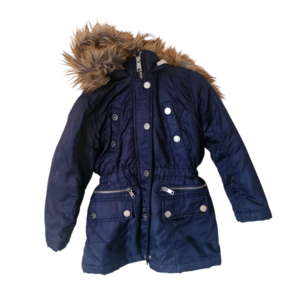 Urban Republic Girl's Anorak Jacket Faux Fur Hood Navy Blue Size 4 - Picture 1 of 14